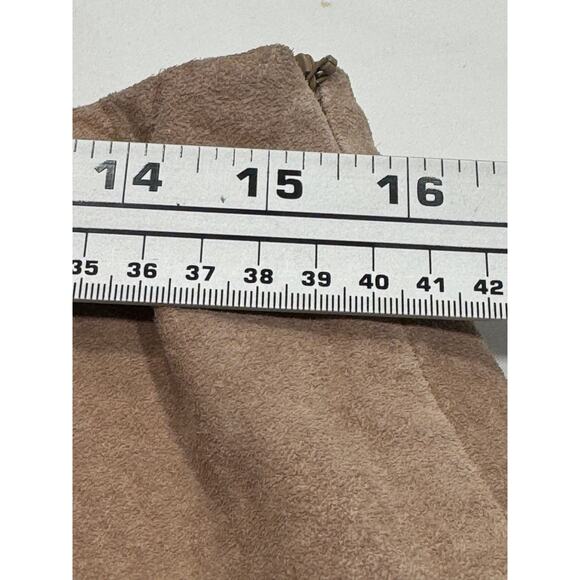 Daisy Fuentes Moda Suede Leather A-Line Skirt 8 Khaki Lined Side Zip Knee Length - Picture 5 of 6